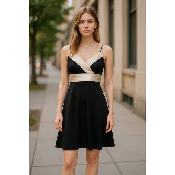 Ann Taylor Black/Ivory Babydoll Cocktail Dress Sz 2P Classic Preppy Timeless - Picture 4 of 11